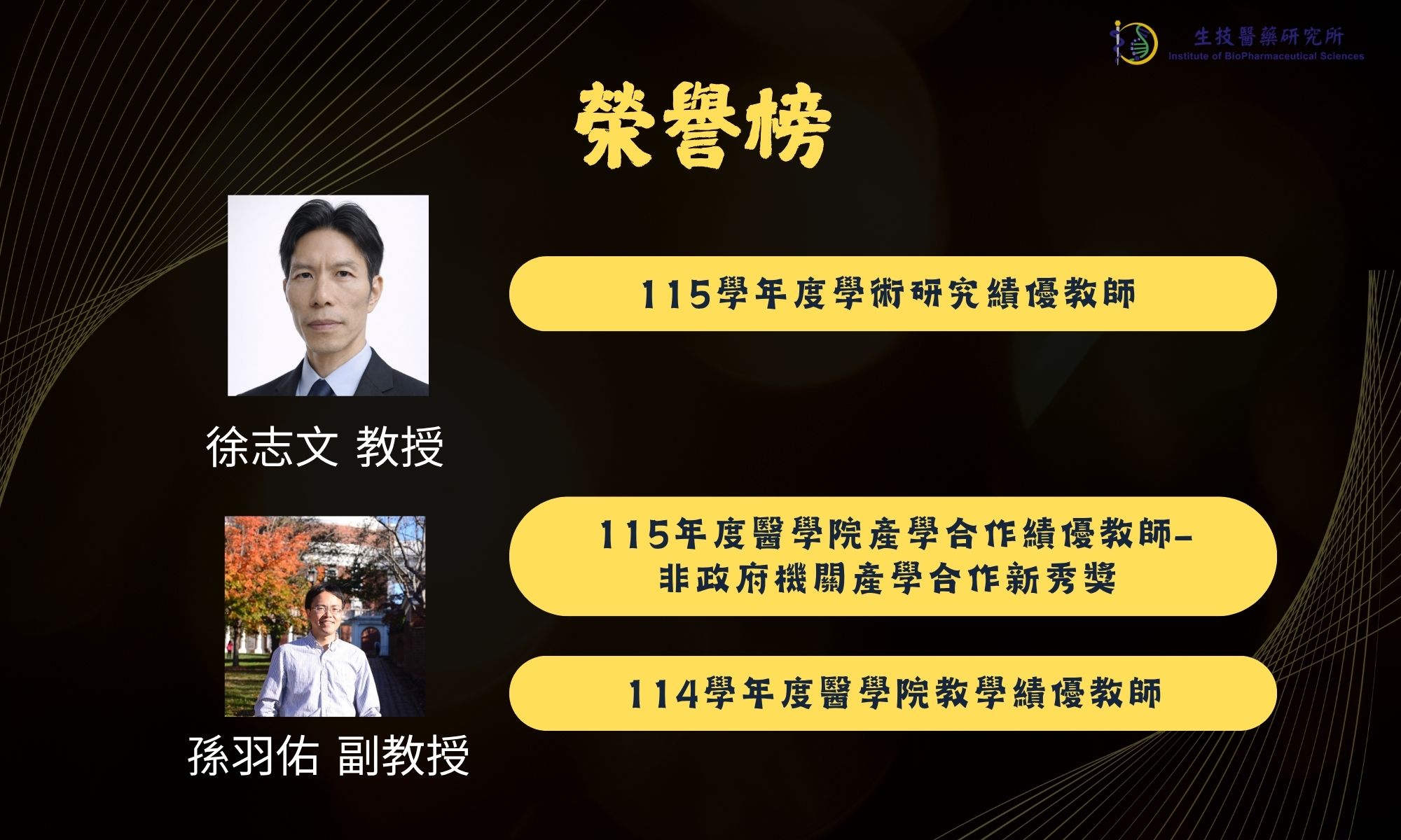 【恭賀】本所徐志文教授、孫羽佑教授榮獲肯定！